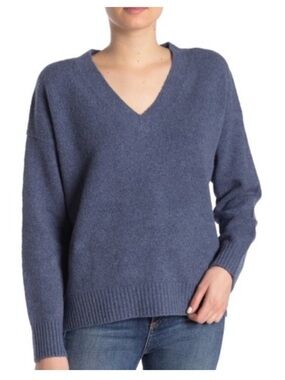 Vince V-Neck Soft Knit Pullover Sweater Stormy Blue Cotton Blend XXS